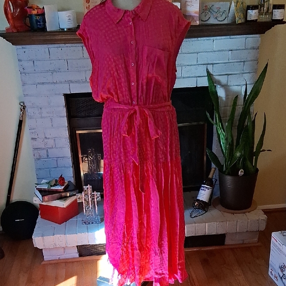 Vibrant Pink Maxi Dress with Tie Waist - Picture 1 of 3